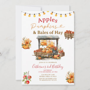 Convites Apple Pumpkins e Balas de Hay Birthday Autumn