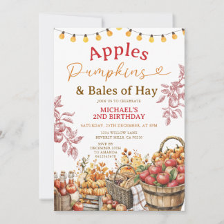Convites Apple Pumpkins e Balas de Hay Birthday Autumn