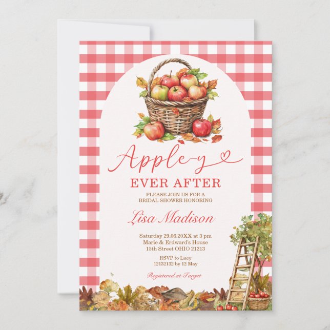 Convites Apple-y Ever After Orchard Red Plaid Bridal Shower (Frente)
