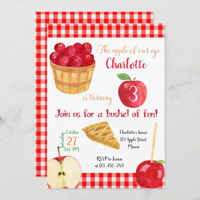 Convites Apples Birthday Invitation, Fall Invitation (Frente/Verso)