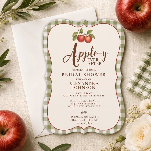 Convites Appley Ever After Festa de Noivado Gingham de Outo (Criador carregado)