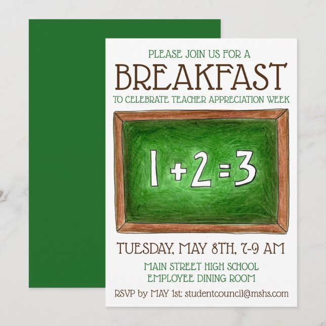 Convites Apreciação do Professor de Chalkboard na Sala de A (Frente/Verso)