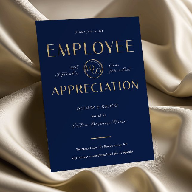 Convites Apreciação dos Funcionários Logotipo Azul Marinho  (Criador carregado)