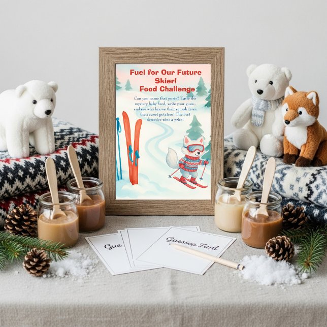Convites Après Bébé ski  Baby Food Challenge Game Sign  (Après Bébé ski Baby Food Challenge Game Sign)