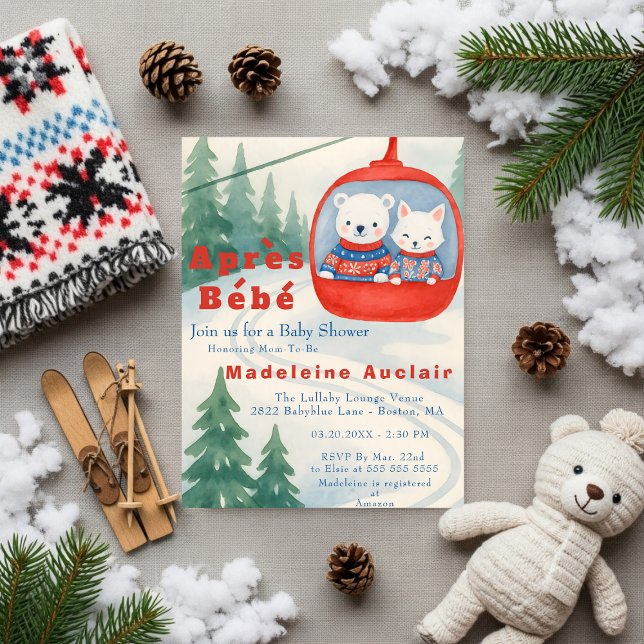 Convites Après Bébé ski woodland animals winter baby shower (Après Bébé woodland animal baby shower Invitation)