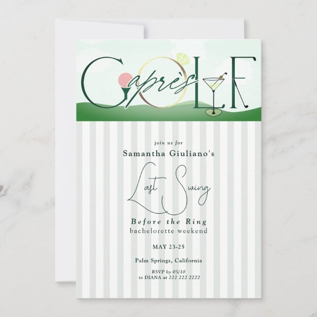 Convites Apres Golf Last Swing Before the Ring Bachelorette (Frente)