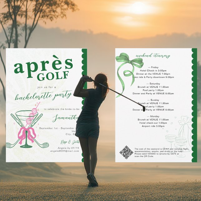 Convites Aprés Golf Martini Coquette Bow Bachelorette Party (Aprés Golf Martini Coquette Bow Last Swing Golfer Golf Themed Bachelorette Party Invitation)