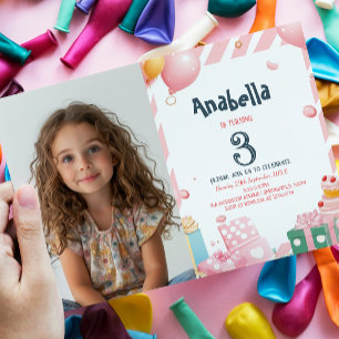 Convites Apresenta e balões Festa de aniversário Rosa