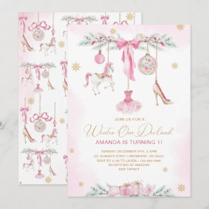 Convites Apresentador de Natal Um DerLand rosa ballet bebê