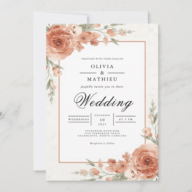 Convites Apricot Blossom Flourish Wedding (Frente)