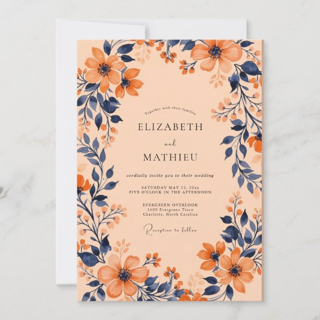 Convites Apricot Captivating Botanical Wedding (Frente)