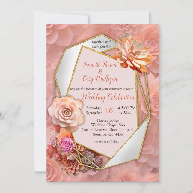 Convites Apricot Crush Color 2024 com Suculentes (Frente)