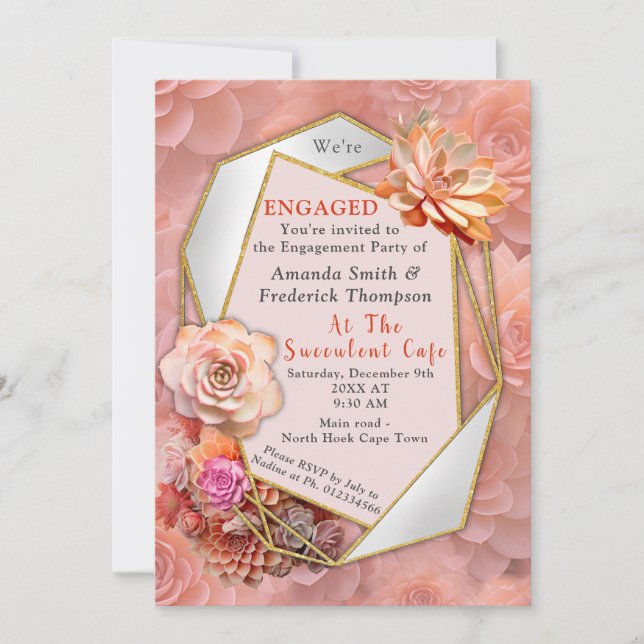 Convites Apricot Crush Color 2024 com Suculentes (Frente)