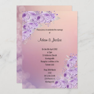 Convites Apricot Lilac, AWEDDING floral de Prata Moderna