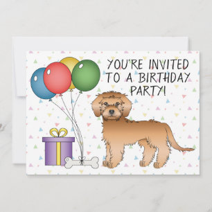 Convites Apricot Mini Goldendoodle Cartoon Dog - Aniversári