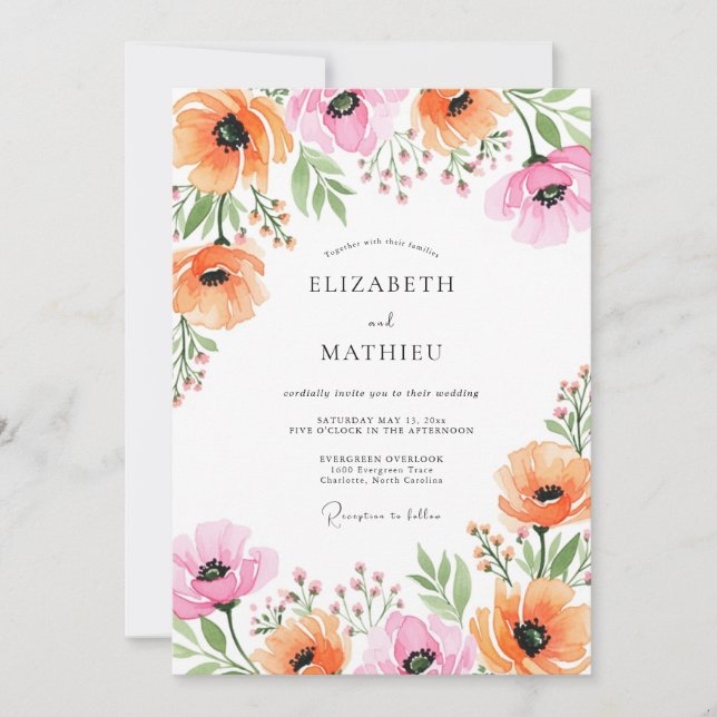 Convites Apricot Pink Alluring Spring Wedding (Frente)