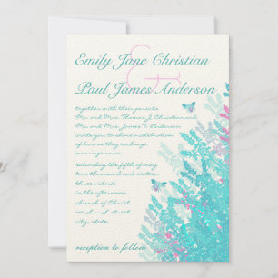 Convites Aqau Azul e Flores Selvagens Rosa Quente