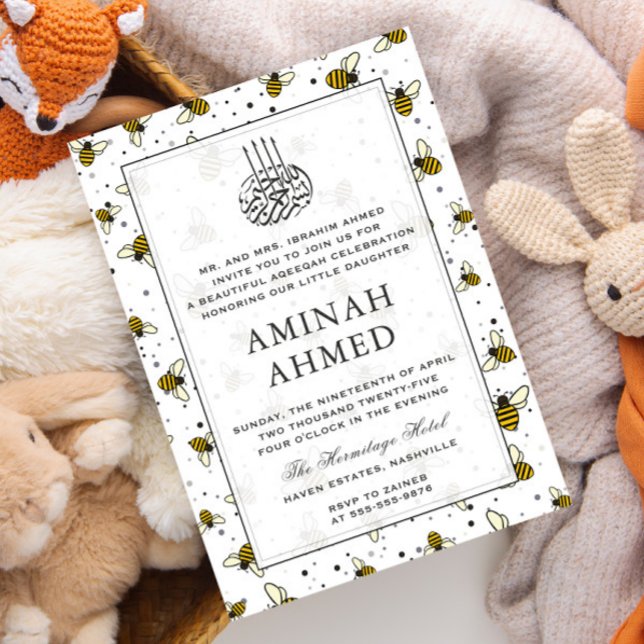Convites Aqiqa Aqeqa Neutra Islâmica Padrão De Abelha (Criador carregado)