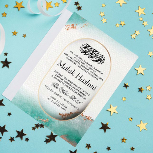 Convites Aqiqa Islâmica Aqeqah, Coisa Do Luxo Turquoise (Criador carregado)