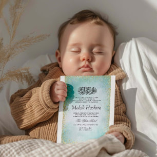 Convites Aqiqa Islâmica de Gliter Moderno Turquesa