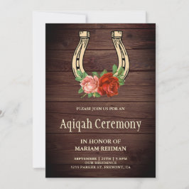 Convites Aqiqah de Ferradura Floral de Madeira Rústica Coun