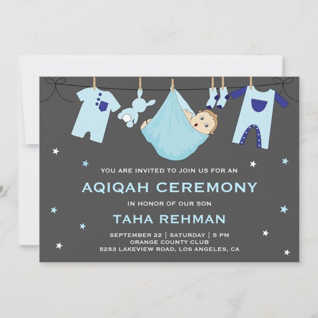 Convites Aqiqah, Menino Azul (Frente)