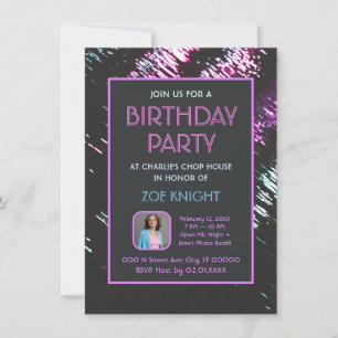 Convites Aqua and Purple Photo Birthday Party Invitation