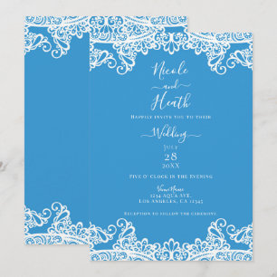 Convites Aqua Azul e Renda Branca Casamento Elegante