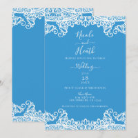 Aqua Azul e Renda Branca Elegante Casamento
