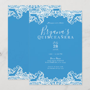 Convites Aqua Azul e Renda Branca Festa Elegante de Quincea