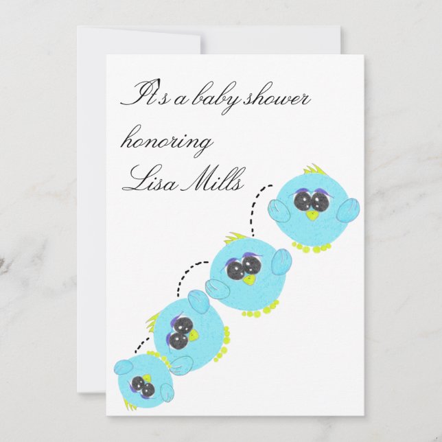 Convites Aqua Baby Bird (Frente)