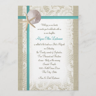 Convites Aqua Beach Burlap e Lace Bat Mitzvah