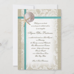 Convites Aqua Beach Burlap e Lace Bat Mitzvah