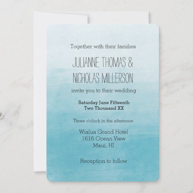 Convites Aqua Bliss Watercolor Ombre Wedding (Frente)
