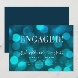 Convites Aqua Blue Bokee lança Festa de noivado prateada