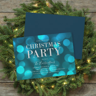 Convites Aqua Blue Bokeh Lights Faux Silver Christmas Party
