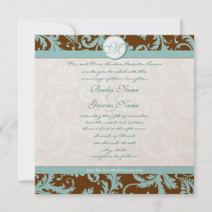 Convites Aqua Blue Damask on Brown Christion Wedding