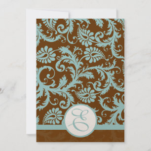 Convites Aqua Blue Damask on Brown Weding Invitation