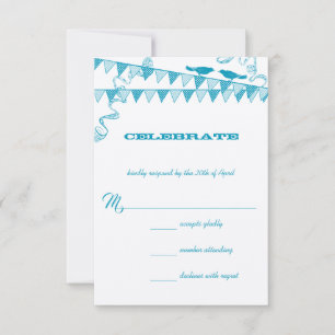 Convites Aqua Blue Dots Love Bird Bunting Wedting RSVP