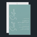 Convites Aqua Blue-Green | Simples Script Sweet 16 Aniversá<br><div class="desc">16 convites modernos e simplistas com uma letra manuscrita. Fonte branca num fundo aqua profundo.</div>