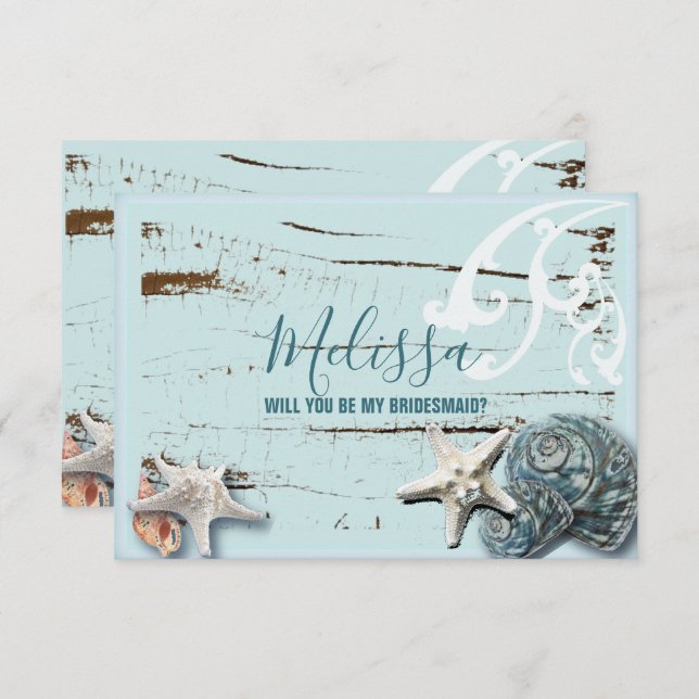 Convites aqua blue seashell você será minha dama de honra (Frente/Verso)