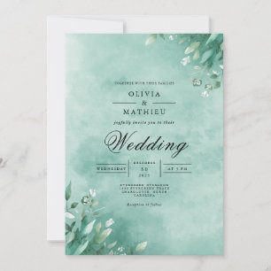 Convites Aqua Botanical Leaf Elegance Wedding