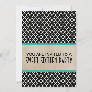 Convites Aqua Chic Quatrefoil Sweet 16 Invite