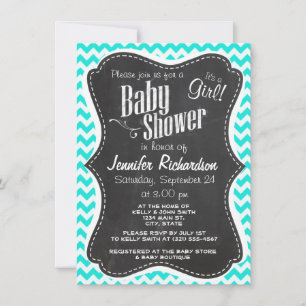 Convites Aqua Color Chevron; Vintage Chalkboard