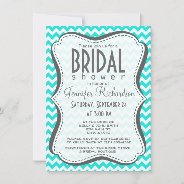 Convites Aqua Color Chevron; zig zag (Frente)