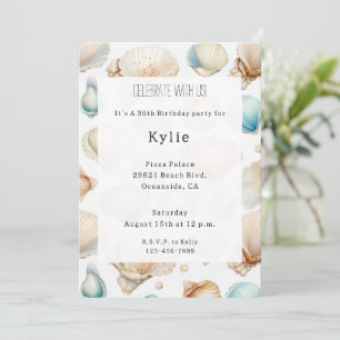 Convites Aqua Cream Beach concha Aniversário