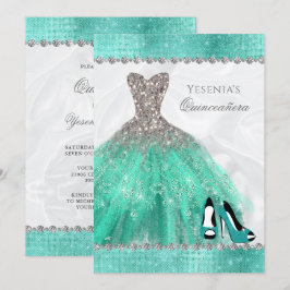 Convites Aqua Diamond Sparkle Glitter Quinceañera
