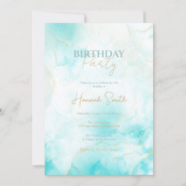 Convites Aqua Dourada Aqua Moderna Arte a Álcool Oceânica O