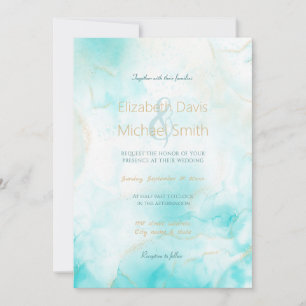 Convites Aqua Dourada Aqua Moderna Arte a Álcool Oceânica O