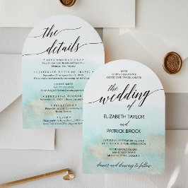 Convites Aqua Dourada Watercolor Beach Arch Tudo Em Um Casa